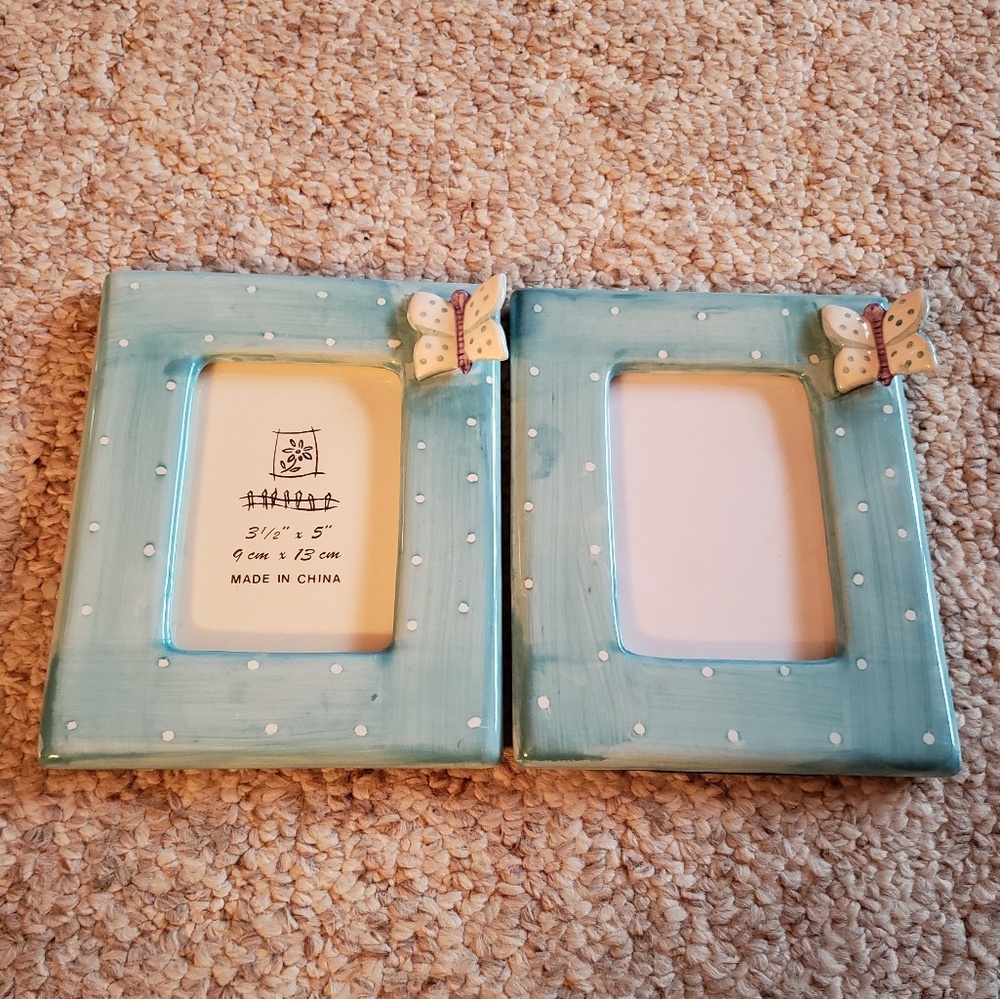 Lot of 2 Butterfly Ceramic Picture Frames